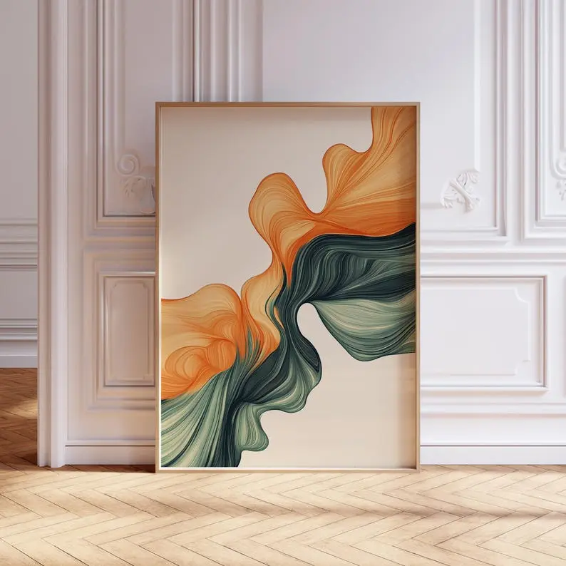[SALE UP TO 50% - UNFRAMED] Burnt Orange Sage Green Modern Wall Art, Mid Century Modern Wall Art, Burnt Orange Prints, Printable Wall Art, Living Room Decor - Complimentary Delivery