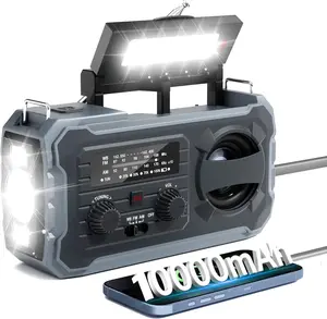 Hand Crank  Radio, 10000mAh Weather Radio with AM/FM/NOAA, Solar Prower, SOS , Phone , LED Flashlight, Portable  Gear for Outdoor &   Kits, Grey