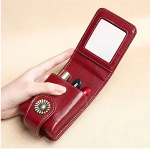 Mini Makeup Bag with Mirror, Elegant Lipstick Storage Bag, Snap Button Portable Design Makeup Case, Makeup Organizer, Travel Beauty Accessories, Handheld Makeup Bag