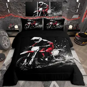 Dirt Bike Comforter Set Racing Themed Dirt Bike Bedding Set Ultra Soft Motocross Comforter for Kids Boys Girls Racing Motocross Bedding Room Decor Motorbike Quilt Set