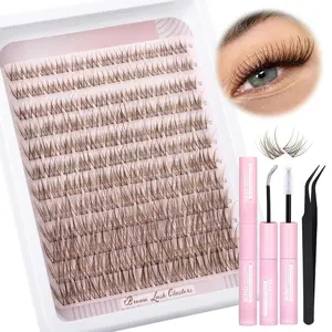 Brown Lash Clusters Kit Natural Lash Extension Kit Wispy Eyelash Clusters C Curved Cluster Eyelash Extensions 10-16mm Eyelash Extension Kit Brown Individual Lashes DIY at Home