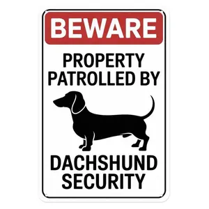 Beware Dachshund Security Dog Warning Metal Tin Sign Vintage Dachshund Metal Sign for Garden & Yard Bar, Porch, Garage Home Decor 8 X 12 In, Easy to Hang Style