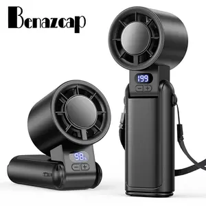 Benazcap Portable Handheld Turbo Fan 1-199 Speed Adjustable LED Display High-Power Motor Rechargeable Battery 4 IN 1 Pocket Design Mini Fans for Indoor Outdoor Travel Work Black