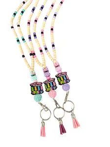 Easter - Checkered Bunny - Teacher Beaded Lanyards | Breakaway Clasp | School Badge Holder