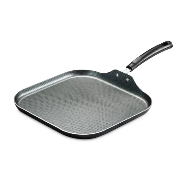 PrimaWare 11" Non-Stick Steel Gray Square Griddle with Durable Handle for Easy Cooking - Modern Gray Finish & Steel Construction