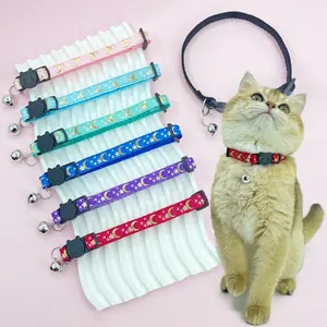 Cat Collar with Adjustable Bell, Star Moon Face Buckle, Trendy Pet Accessory, Comfortable and Stylish Cat Necklace