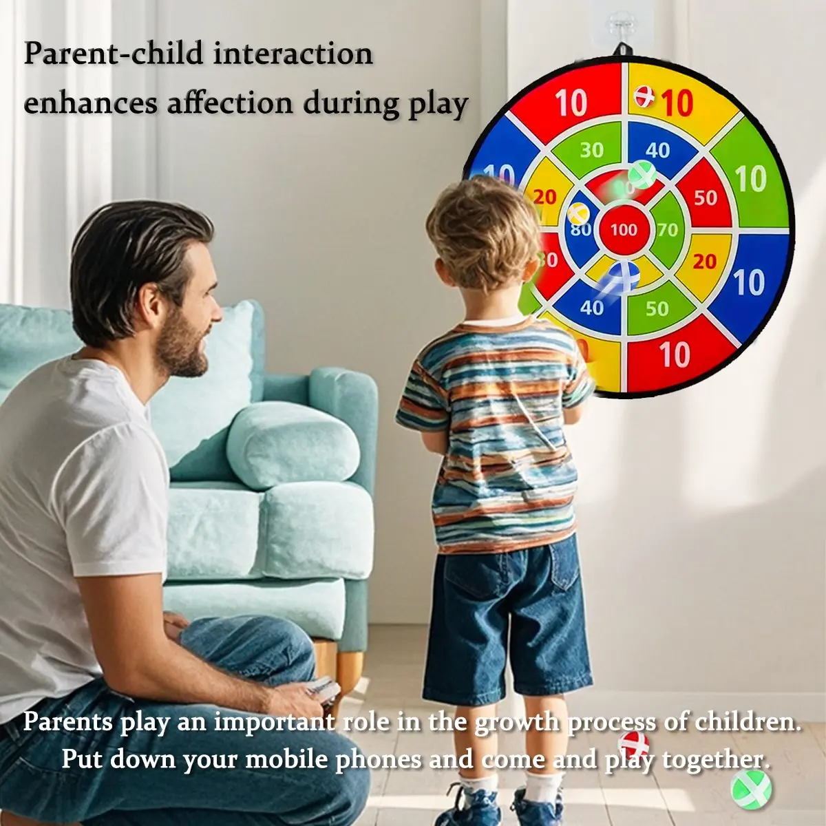 Large Dual-Sided Dart Board for Kids, Fun Party Game Toy with Sticky Darts and Balls, Darts Gear, Indoor Outdoor Garden Game, Perfect Gift for Boys Girls, Dartboard