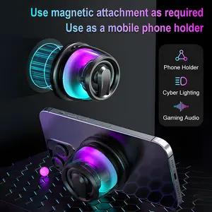 Magnetic Bluetooth Speaker, Wireless Phone Stand Gaming Speaker, BT 5.2 for Metal Surface Magsafe Android, IPX5 Waterproof for Shower, Outdoor, Golf, Small Portable, RGB Light,Portable Phone Standfor iPhone, Travel, Golf Cart