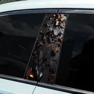 2 Pieces Black Orange Lava Fragmentation Art Car Sticker, Car Decals - Durable Vinyl B-Pillar Protective Film, Fantasy Themed Self-Adhesive Body Decor, Easy Installation, Weather Resistant Vehicle Accessories, Dynamic Art Design, Decal For Cars