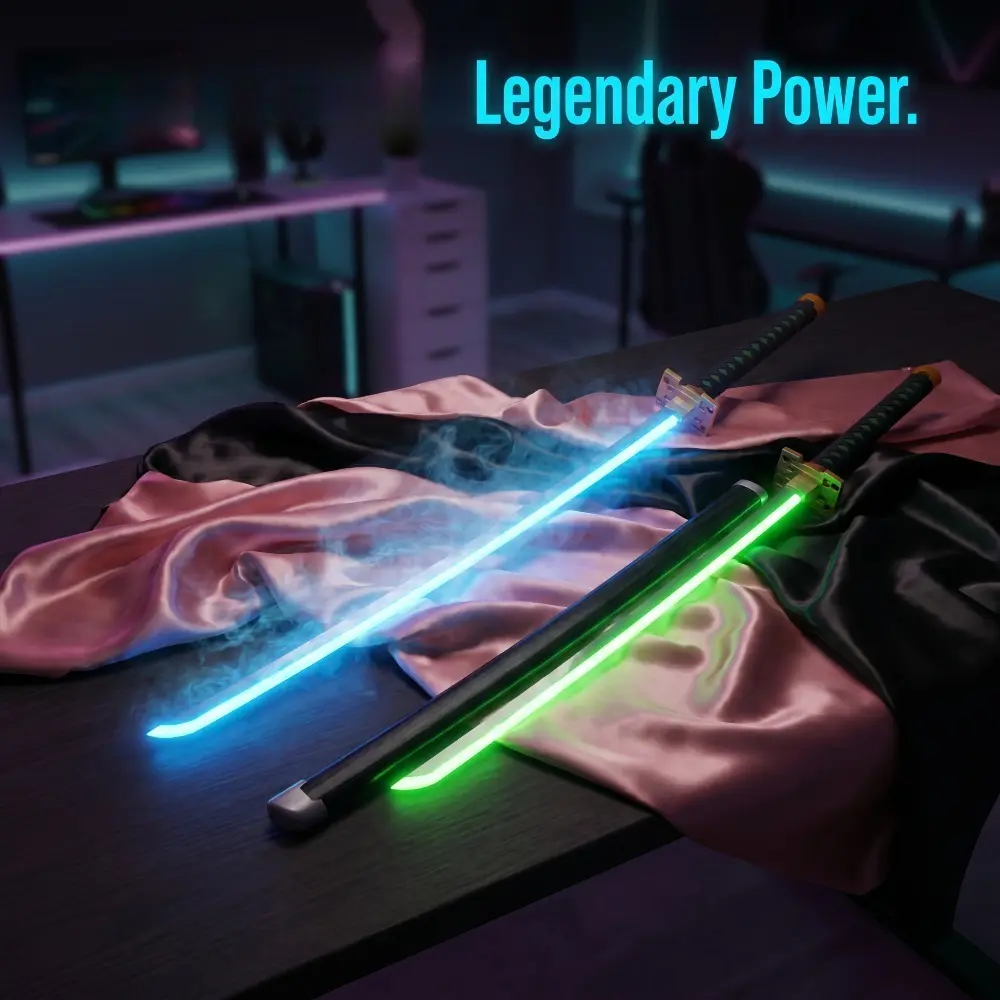 40in 1:1 Scale Anime Dueling Lightsabers - Handheld LED Saber Cosplay Prop, Safe Wooden Light-Up Sword with Glow & Smoke Effects, Festive Party Gift for Anime Collectors