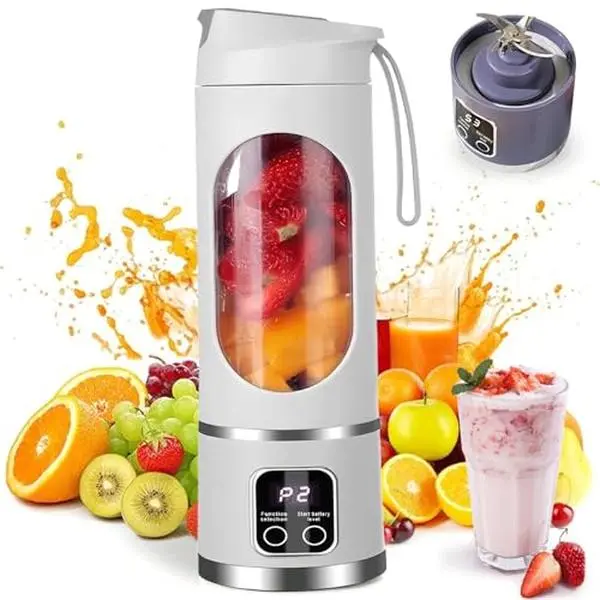 Portable Blender Cup Juicer - Compact, USB Rechargeable, Leak-Proof Seal, Easy-to-Clean ABS Body, LED Display, Cordless, Ideal for Adult Liquid Diets, Business Use - Home Office Gift