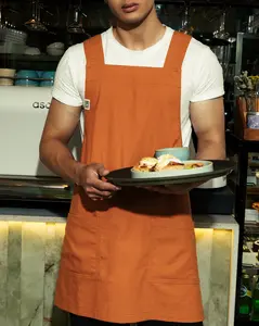 Burnt Orage Linen Crossback Chore Apron Unisex Japanese Style Smock Breathable Baking Apron for Men and Women