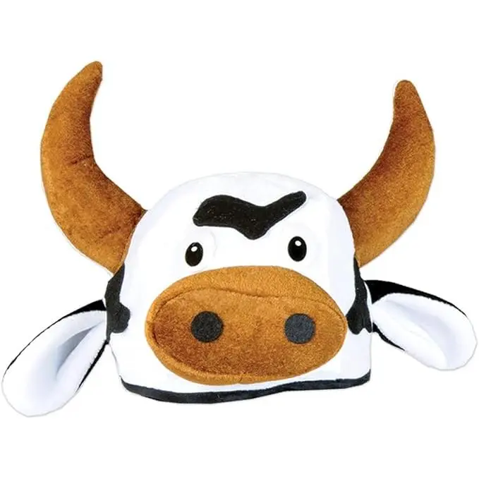 Beistle Plush Cow Head Animal Hat - 15.5 in Soft Fabric Festive Halloween Accessory, Photo-Friendly Texture, Western Theme Party Supply, Women's One Size Fits Most Party Favor, Animal Hats