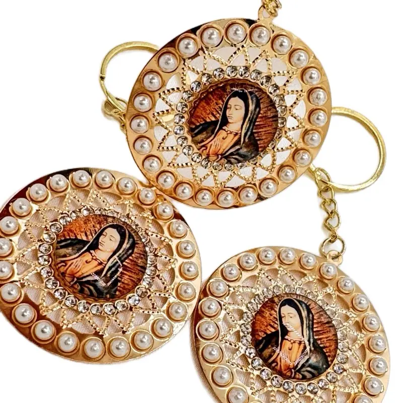 Multipack of 12 Round Religious Keychains with St Jude & Virgen Mary, Mini Keepsake Favors for Baptism, Communion & Quinceañera with Bags, Ceremony, Free Bags
