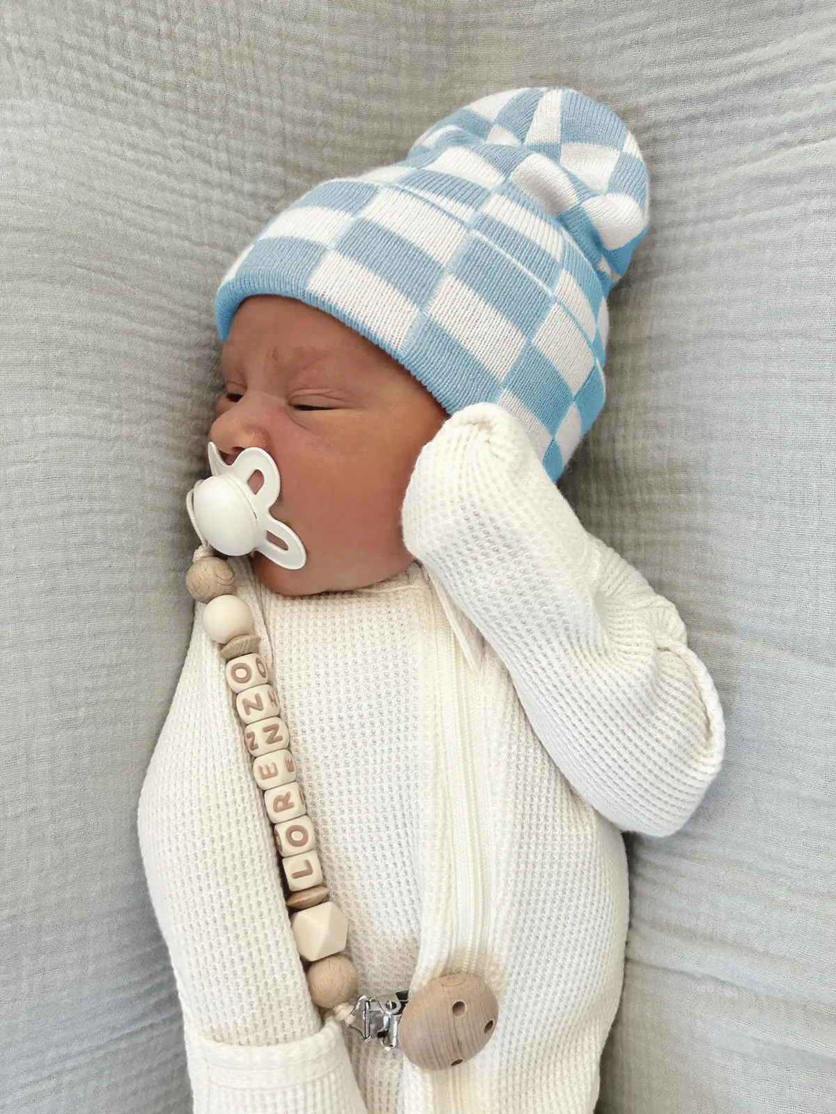 Baby's First Hat®, Baby Blue/Warm White Checkerboard