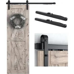 5 FT Sliding Barn Door Soft Close Hardware Kit - 5 ft-10 ft, Smoothly and Quietly-Single Door-Invisible Design-includes Step-by-Step Manual-Fit 30" Door Panel (J Shape)