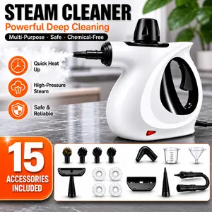 Fathersdaygift-Portable Handheld Steam Cleaner with 15 Accessories, Adjustable Levels, Fast Heat-Up Steamer for Kitchen, Bathroom, Tile & Car Cleaning