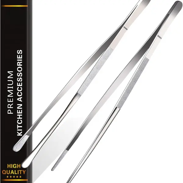 2 Pcs Premium Kitchen Accessories 12-Inch Fine Tweezer Tongs,Extra-Long Stainless Steel Tweezers Tongs