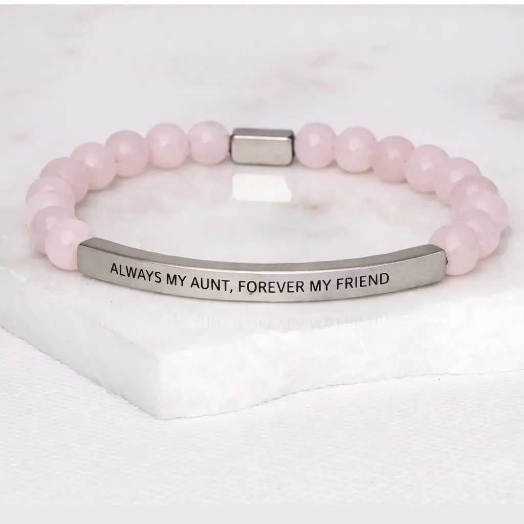ALWAYS MY AUNT FOREVER MY FRIEND Pink Jade Crystal Bracelet