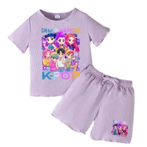 Toddler Girls Kpop Demon Hunters Tiger, Graphic Print Tee & Shorts Set, Casual Wear for Spring Summer Fall