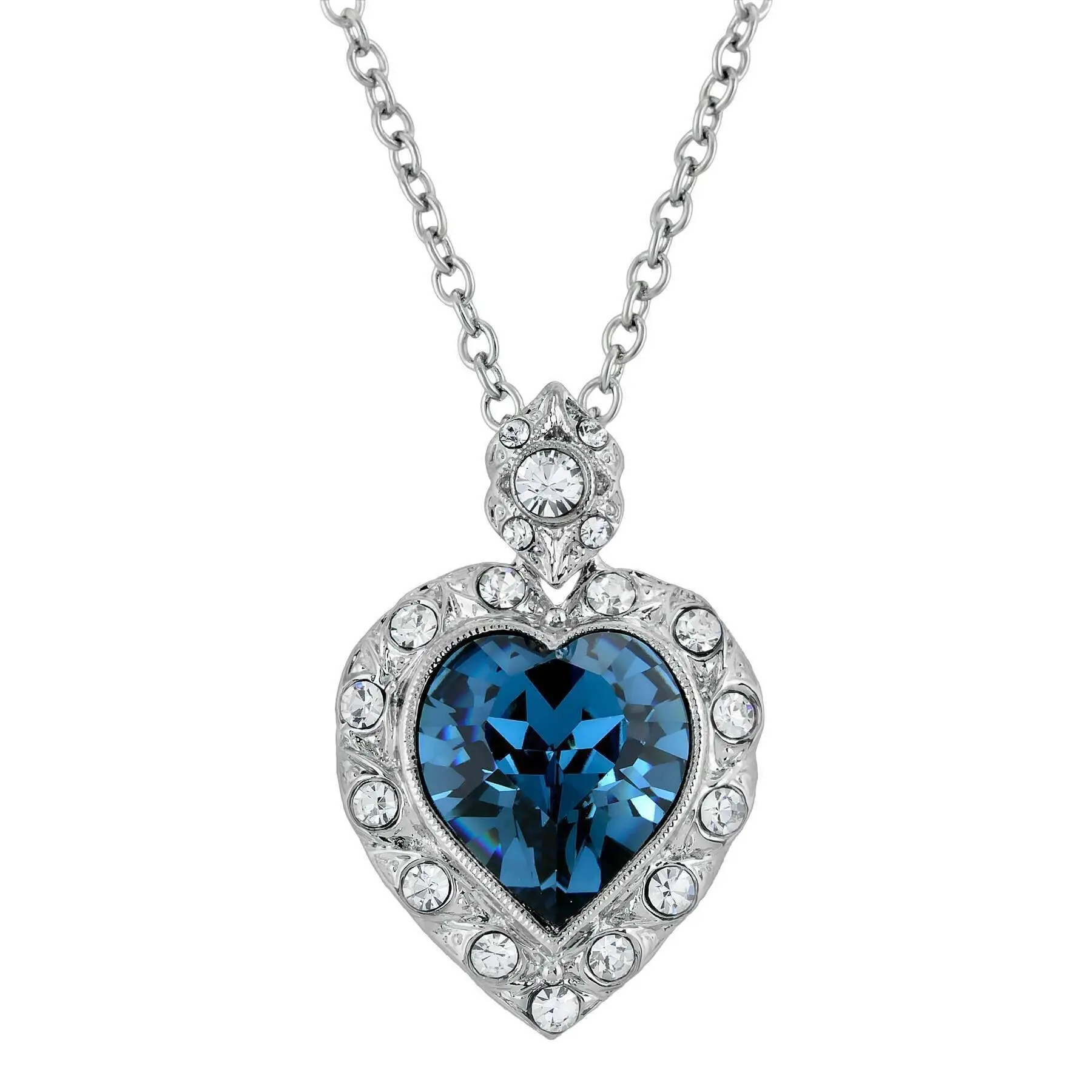 1928 Jewelry Montana Blue Hope Crystal Pendant Necklace 18" + 3" Extension