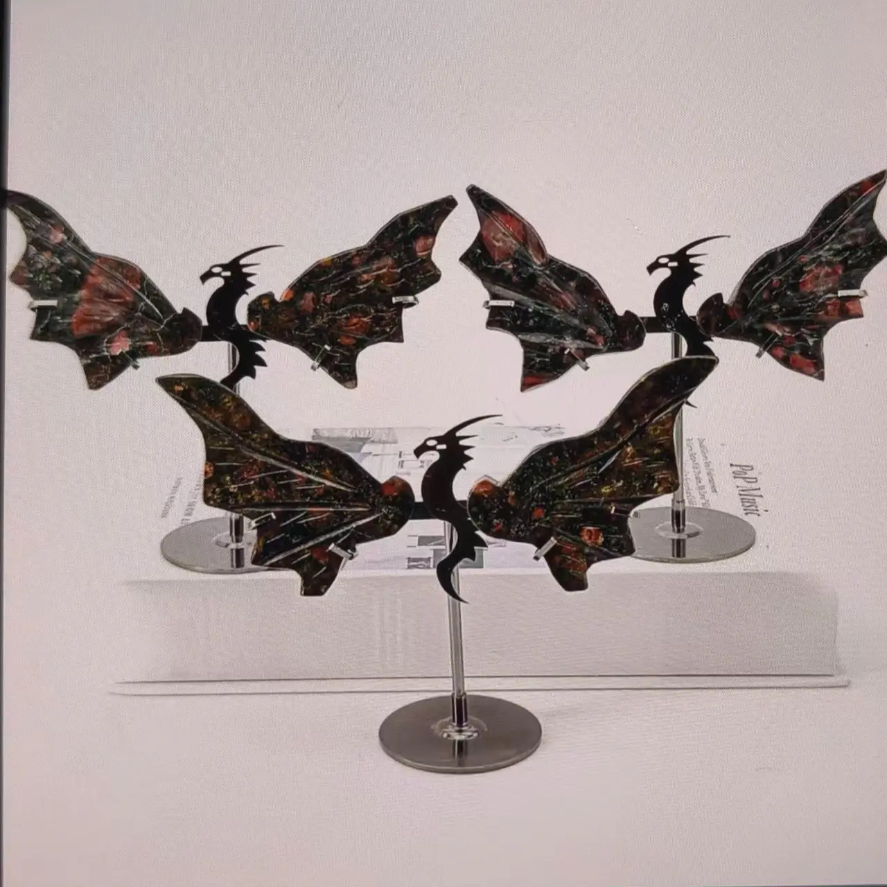 Natural Crystal Dragon Wings Decor with Metal Stand, Healing Spiritual Home Accent, Witchy Gift for Crystal Enthusiasts