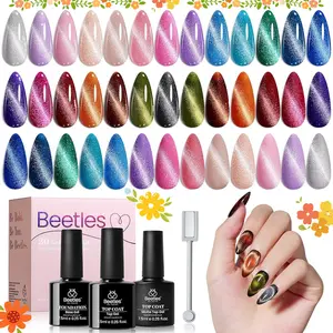 Beetles Winter Gel Nail Polish Set - Cat Eye Effect Burgundy Red Purple Black with Magnet Pen & Top Coat DIY Salon Manicure Gifts for Women - Matte