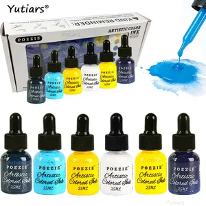 Artist Grade 6pcs Acrylic Ink Set, Vibrant Essential Colors, Quick Dry Waterproof Ink for Airbrush, Pouring Art & Scrapbooking