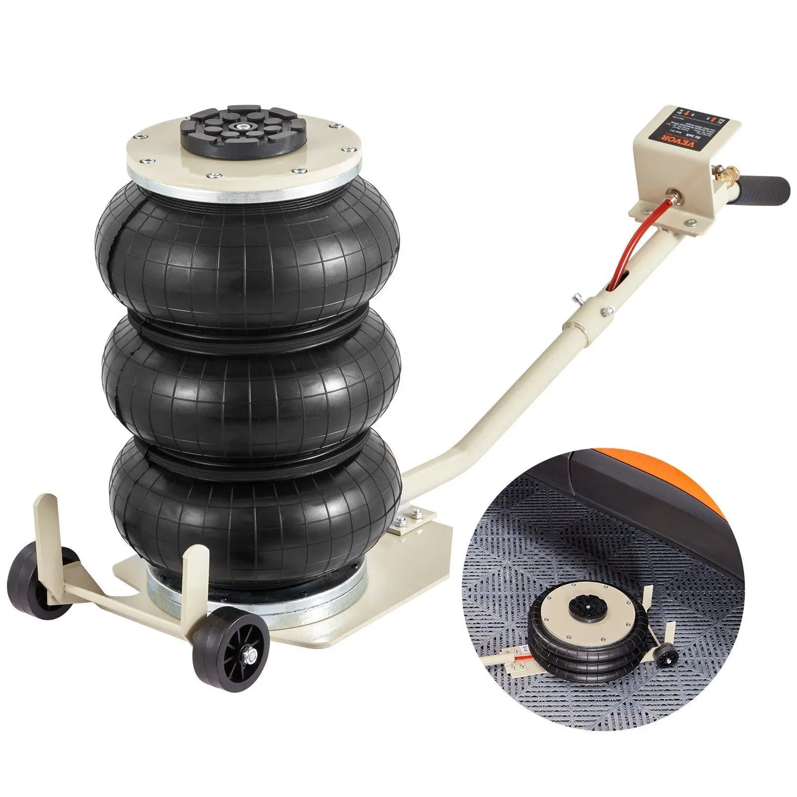 【Backtoschool】VEVOR Pneumatic Air Jack,  3T / 6600 lbs Triple Bag Air Jack, Airbag Jack with Six Steel Pipes, Lift up to 17.7 inch/450 mm, 3-5 s Fast Lifting Pneumatic Jack, with Long Handles for Car, Garage, Repair