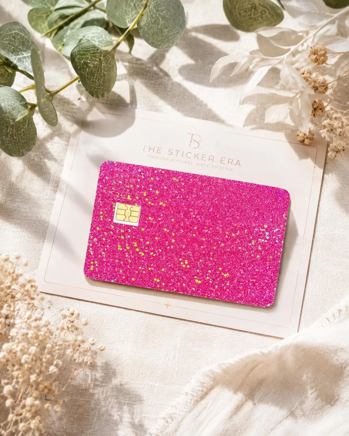 Hot Pink Glitter Card Skin for Debit Credit and Key Cards