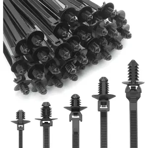 150 count Push Mount Zip Ties-5 Types, Nylon  Mount Wire Tie Snap in  Zip Ties, Black Push Mount  Ties Automotive Zips Tie Fastener Wire Harness Clips for Wire Tying