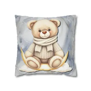 Cozy Teddy Bear Pillowcase - Soft Spun Polyester Cushion Cover for Kids' Rooms, Nursery Decor, Gift for Baby Showers, Cute Home Accent