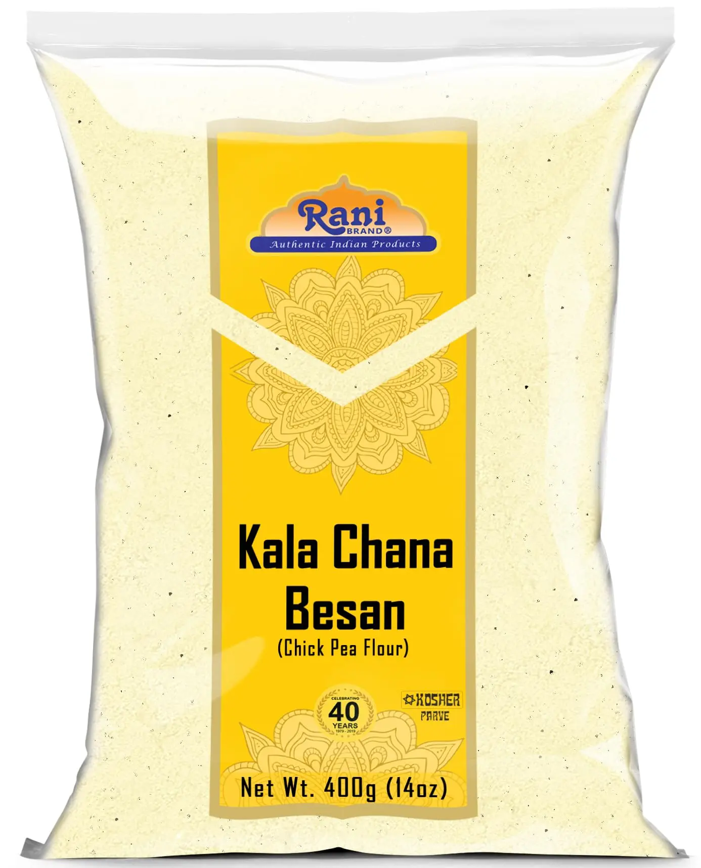 Rani Kala Chana Besan (Chick Peas Flour) 14oz (400g) ~ All Natural | Vegan | Gluten Friendly | NON-GMO | Kosher | Indian Origin