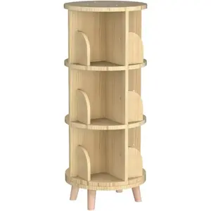 3 Tier Rotating Bookshelf with Legs Standing Kids Rotating Bookshelf Wood Bookcase round Bookshelf 360 Display Easy Assemble