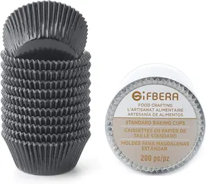 Gifbera Standard Black Foil Cupcake Liners Muffin Wrappers 200-Count Food-Safe Greaseproof Baking Cups for Party Cupcakes & Muffins - Bakeware