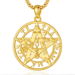 Eudora S925 Sliver Golden Finished Vintage Tetragrammaton Necklace, Mystical Occult Symbolism, Unique Design for Men and Women, Spiritual Pentagram Pendant, YHWH Jewelry Gift