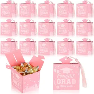 Tenceur 30 Pcs Graduation Cap Gift Box 2026 Graduation Party Cardboard Favors Candy Treat Box Grad Centerpieces with Tassel for High School College Congrats Party Decoration(Pink and White)
