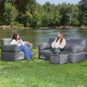 Pittman Outdoors Inflatable Furniture 3pc. Set with Built-in Pump – Beach, Camping, Dorm Room or Sporting Events - Portable Air Couch, Chair and Ottoman