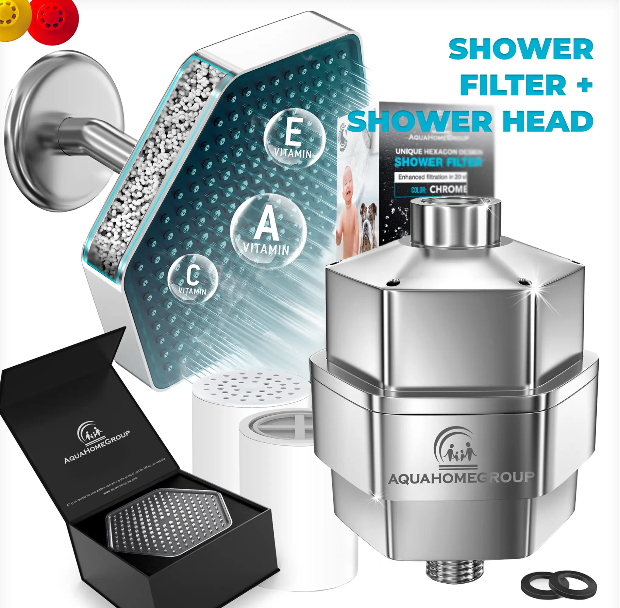 Luxury 20-Stage Shower Filter for Hard Water, Chlorine, Fluoride, Heavy Metals – Vitamin C E A Infused, Chrome, Enhances Skin & Hair.