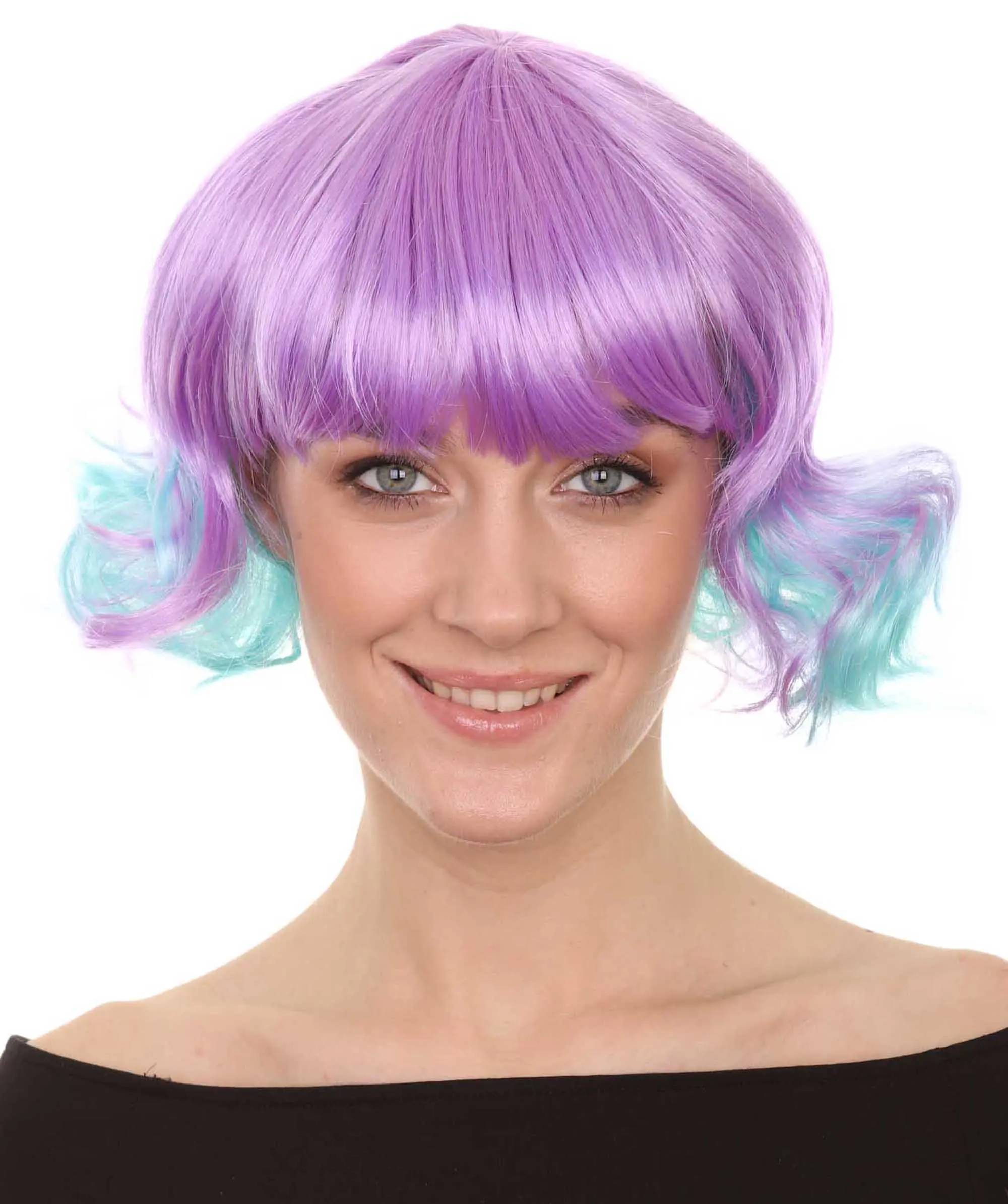 HPO Women's Breathable Capless Wig - Premium Wavy Carnival Style - Retardant Synthetic Fiber Wig - Purple Blue