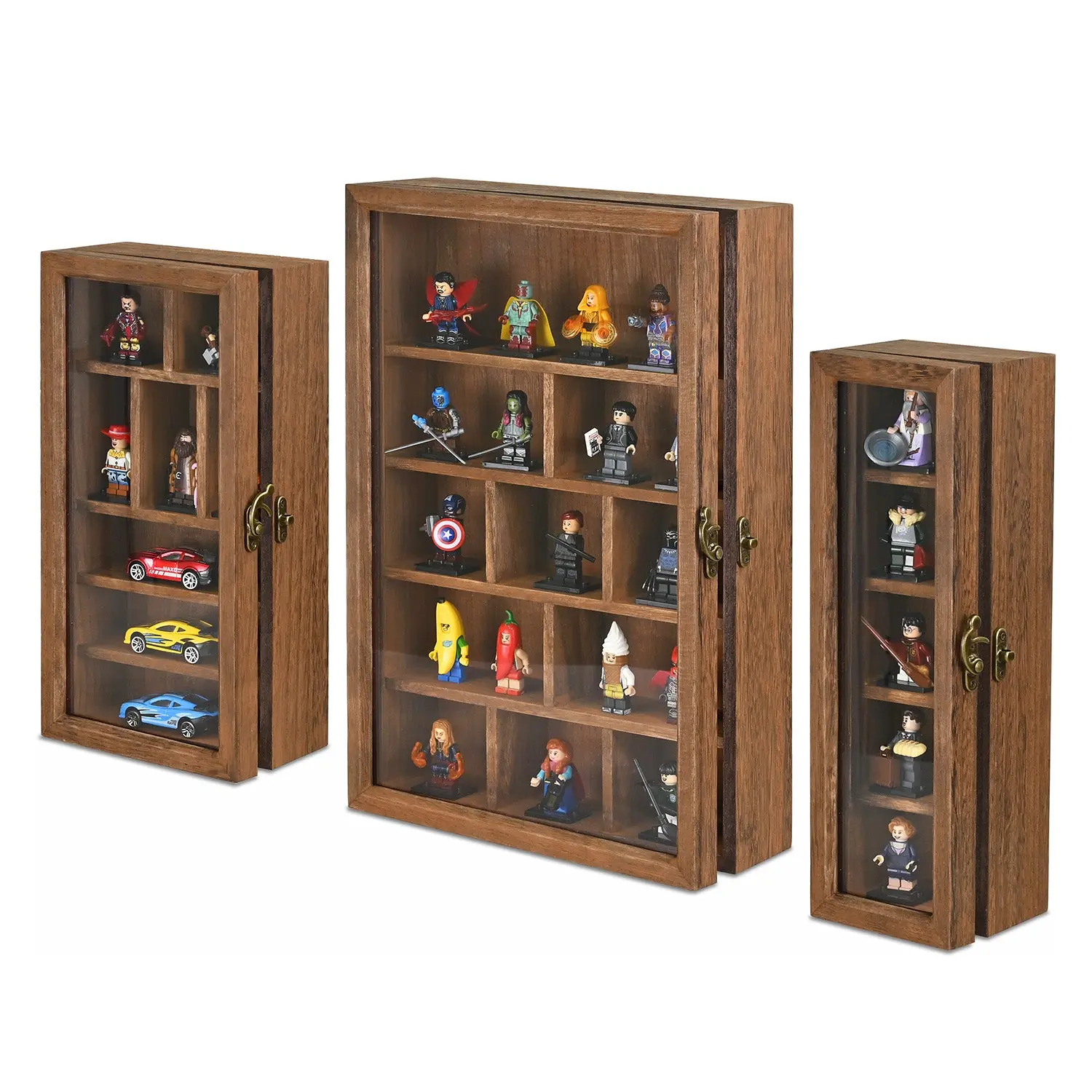 #WD5793 3-Pc Wall-Mounted Wooden Cubby Display Shelf with Glass Door