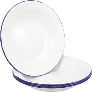 Amosfun 4Pcs Enamel Dinner Plates, 7 Inch Round Dinner Serving Plates Home Hotel Enamel Fruit Pasta Salads White