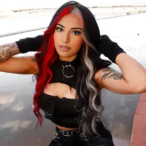 lack Red Gray Wig 28 Inches Long Black Red Wavy Wigs For Women Synthetic Hair Replacement Wigs Halloween Cosplay Daily Party Heat-Resistant Fiber Wig fashion high quality curly glueless ready wear middle part synthetic heat hairstyle heat resistant