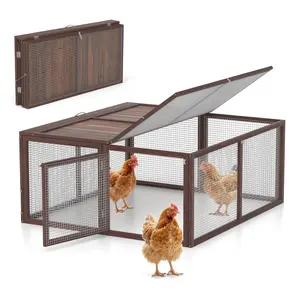 Chicken Coop, Wooden Rabbit Hutch Outdoor Indoor Folding Bunny Cage with Handle Portable Chicken Run with Top & Side Opening Door Playpen pets cosset