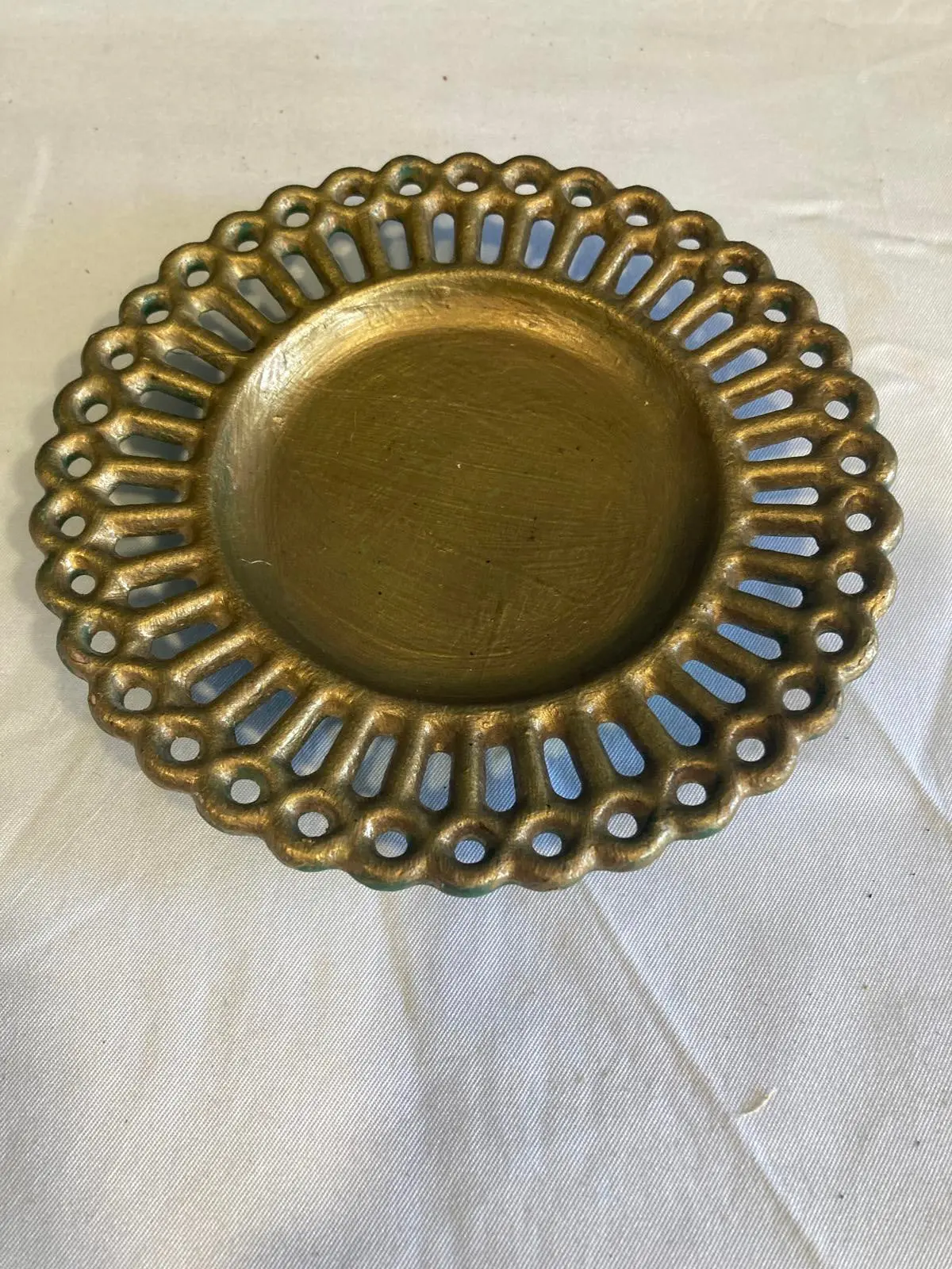 Vintage Gold Ceramic Candleholder with Pierced Edges