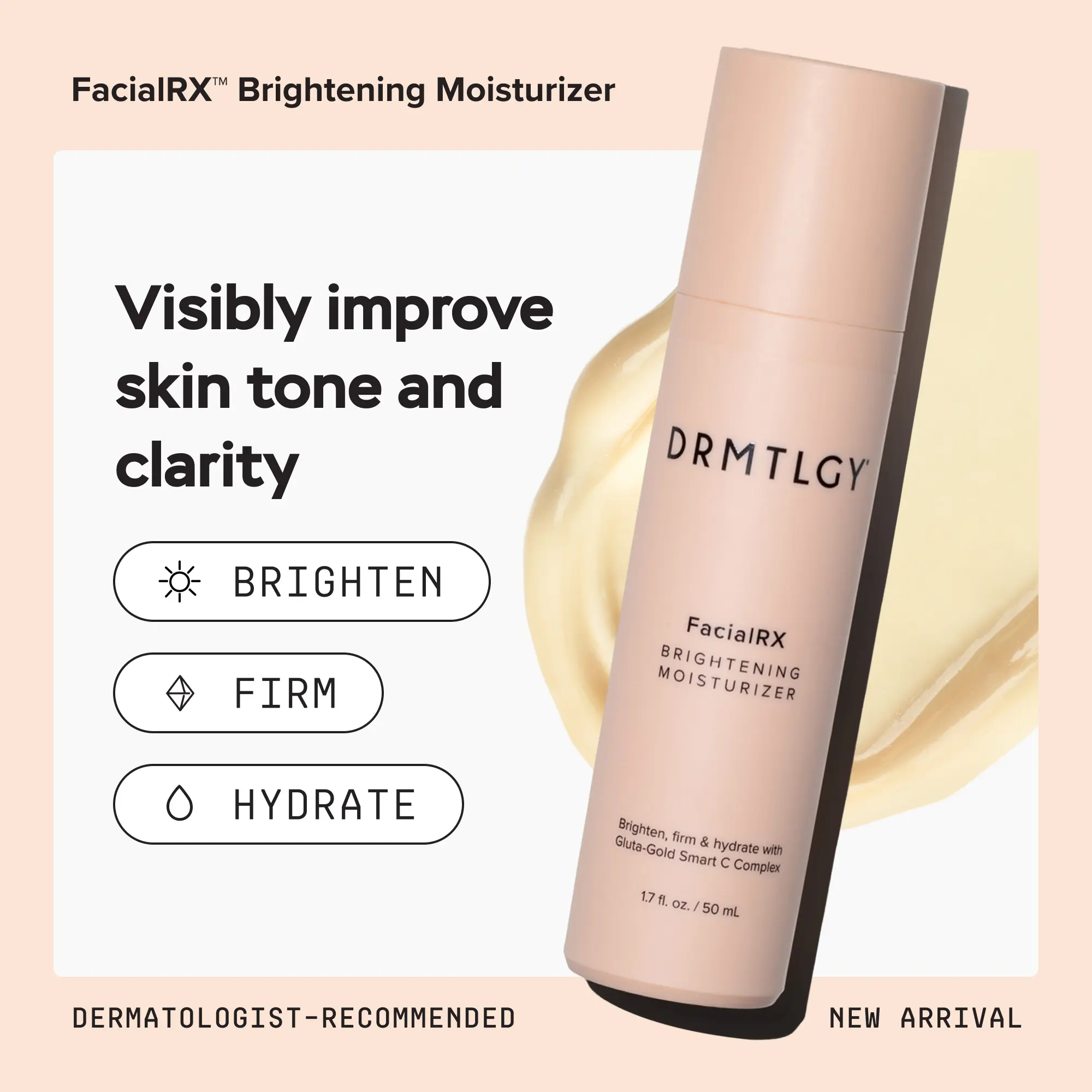 DRMTLGY FacialRX Brightening Moisturizer - Visibly Brightens, Firms, and Hydrates with Vitamin C, Glutathione, and Gold DRMTLGY FacialRX Brightening Moisturizer - Visibly Brightens, Firms, and Hydrates with Vitamin C, Glutathione, and Gold