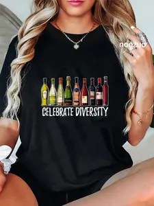 100% Cotton Celebrate Diversity Wine Shirts for Women | Wine Drinker T-Shirt