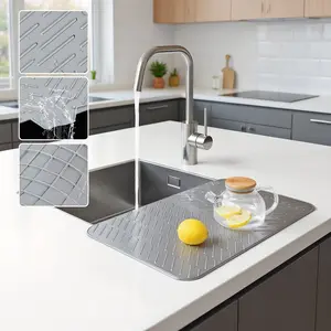 Extra Large Silicone Dish Drying Mat with Built-In Drainage Lip – Easy-Clean Kitchen Counter Drainer Pad & Heat-Resistant Tableware Coaster