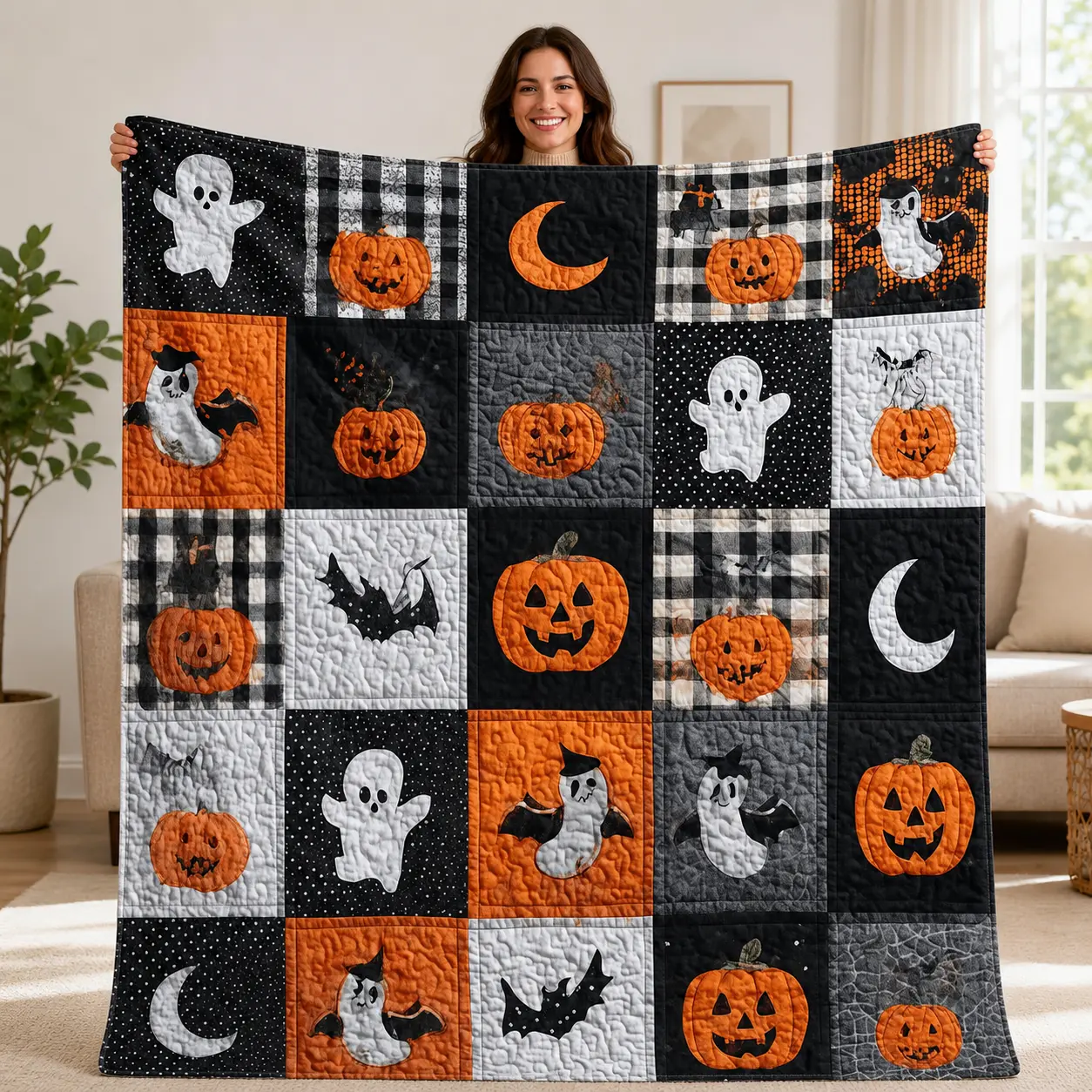 Halloween Pumpkin Ghost Flannel Blanket, Spooky Fall Throw for Movie Night Lounges, Soft Sofa Bed Cover with Cute Haunted Artwork, October Bedroom Accent & Holiday Gift for Kids Teens and Halloween Lovers