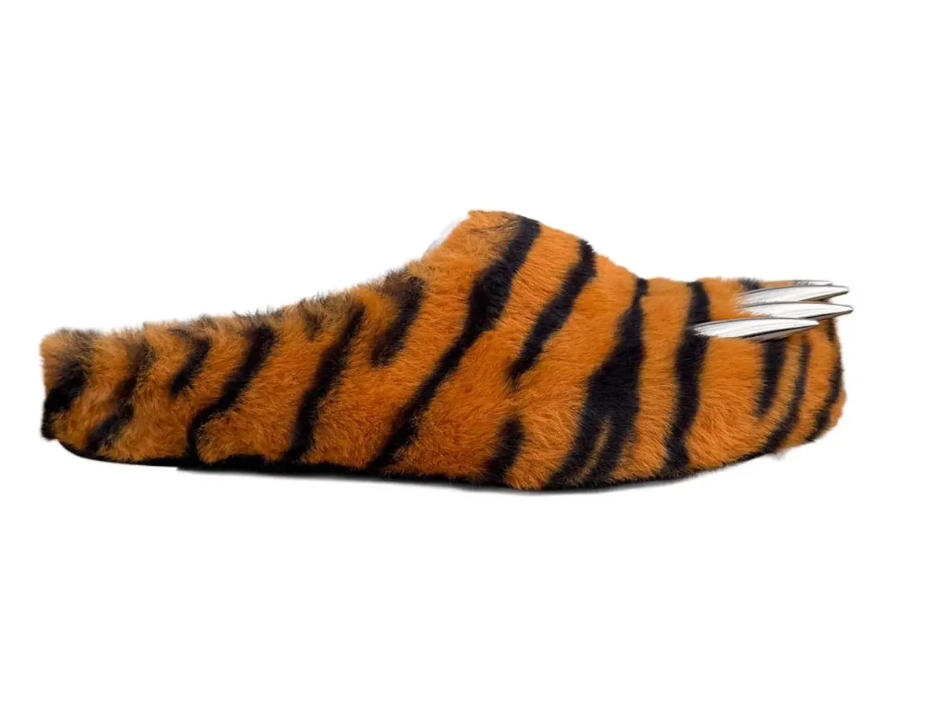 Bravest Studios Bear Claw Faux Fur Slippers, Plush Animal Print Mule Footwear, Unisex Orange Tiger Slide with Cushioned Bed for Streetwear, Shoe, Street Wear